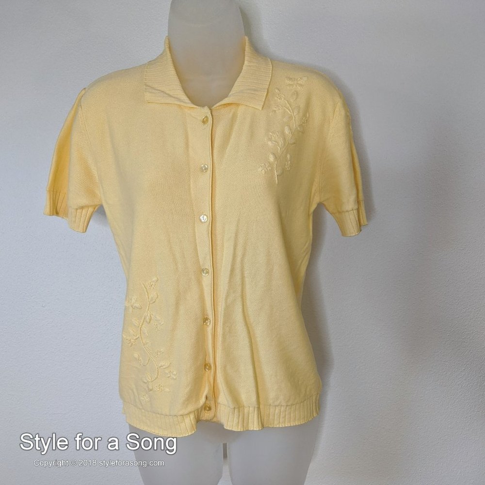 Vintage Pastel Yellow Short Sleeve Cardigan S